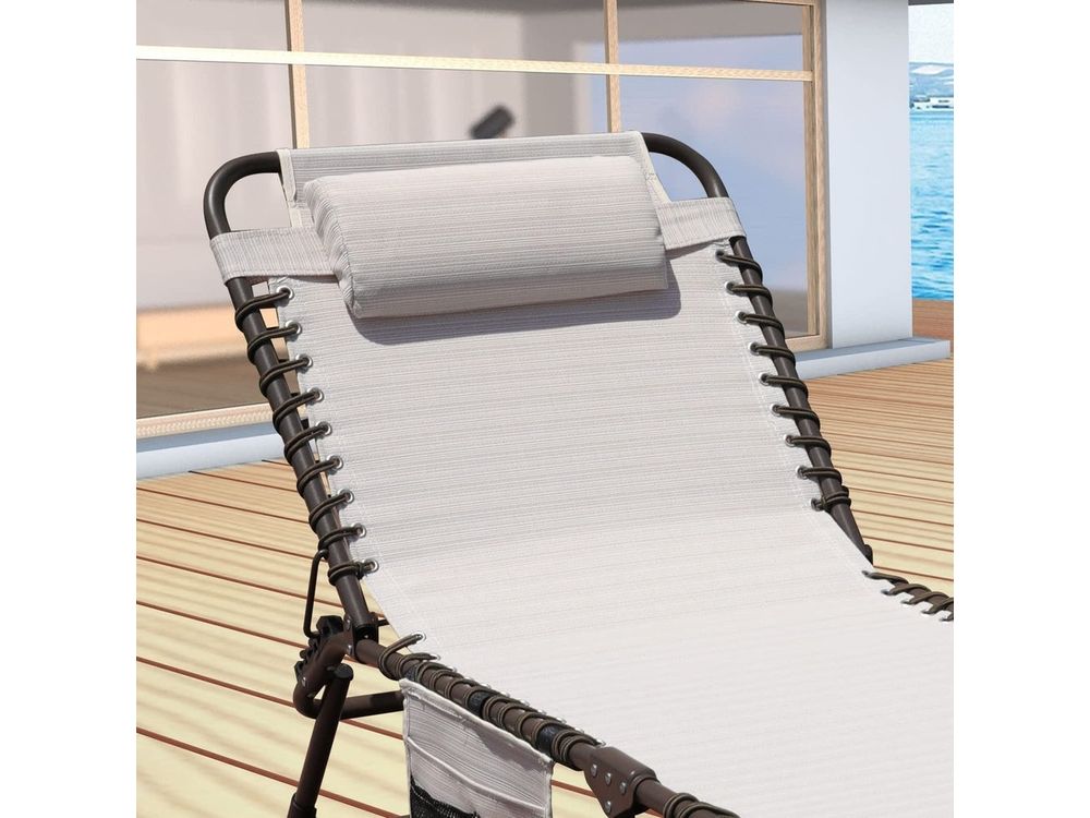 Foldable Patio Chaise Lounge Chair for Outdoor with Detachable Pocket and Pillow, Portable Adjustable Sun Lounger Recliner for Beach, Camping and Pool Style Your Walls